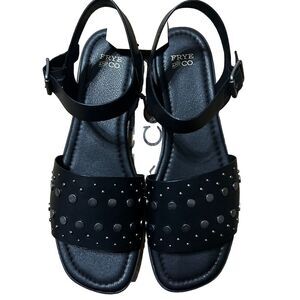 New Frye and Co. Black Brooklyn Flat Studded Ankle Strap Sandals Women’s Size 11